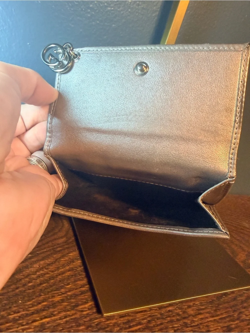 Gucci Vintage Metallic Gold GG Monogram Compact Wallet with Double-G Charm
